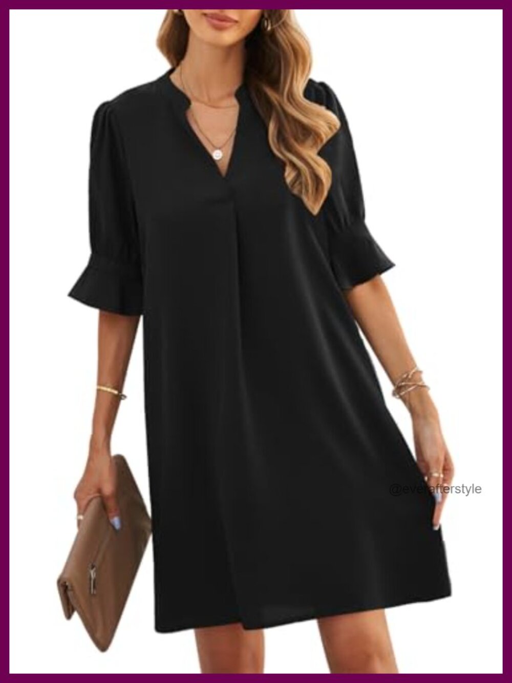 Women's V-Neck Ruffle Sleeve Shift Dress Casual Summer